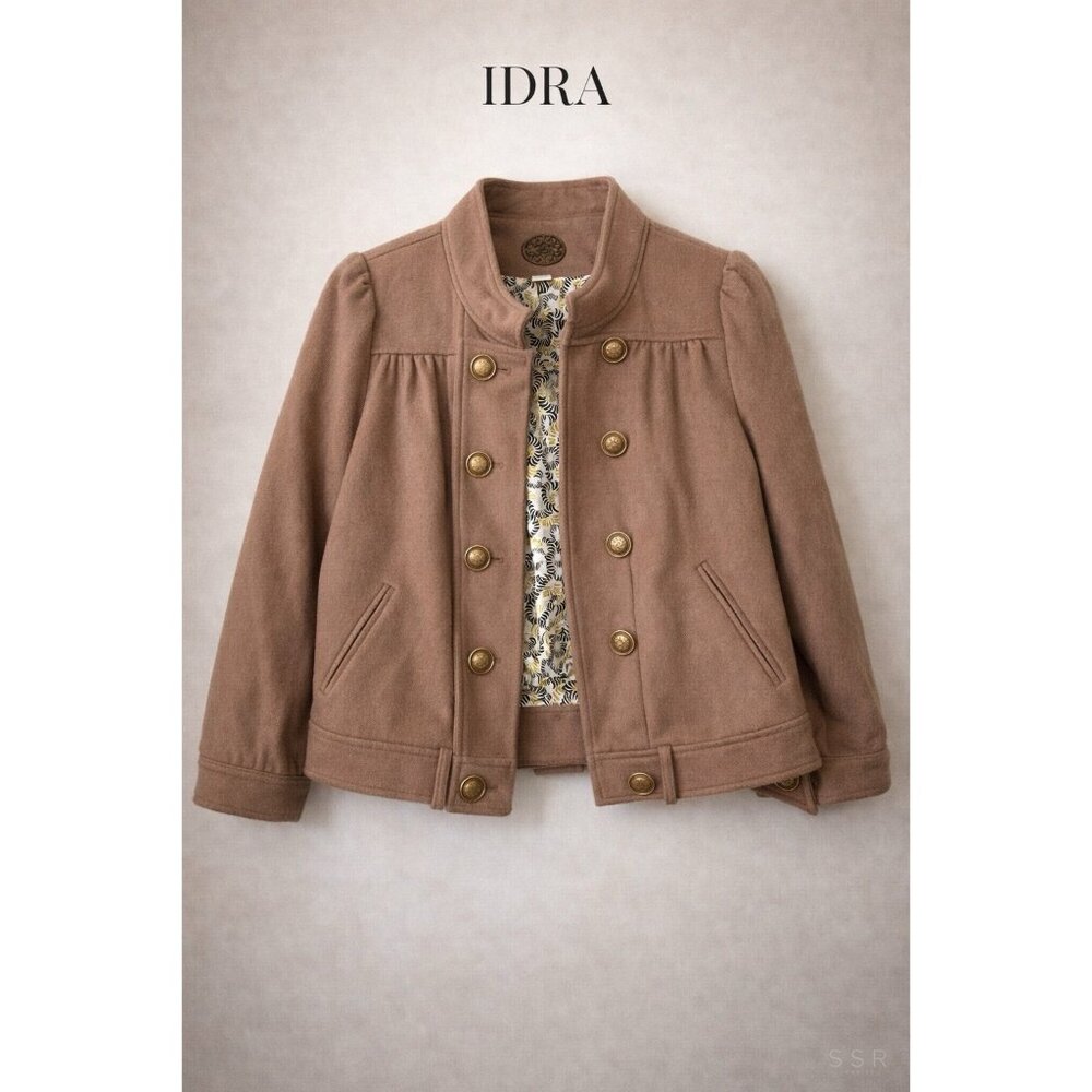 Anthropologie Idra Piloted Cropped Wool Military Jacket Size 8 Brown Jacket